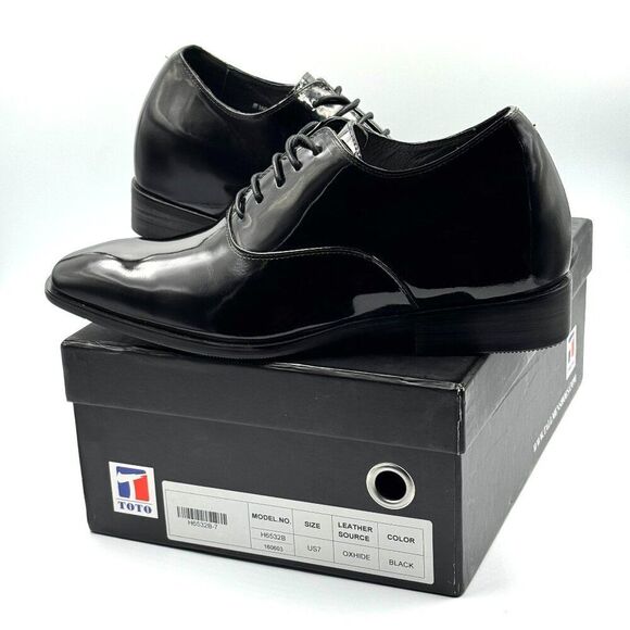 TOTO Men's Invisible Height Increasing Elevator Patent Leather Shoes - Picture 2 of 8